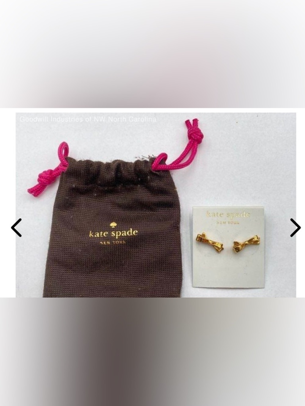 Vintage kate spade Gold Bow Earrings with Vintage kate spade dustbag.